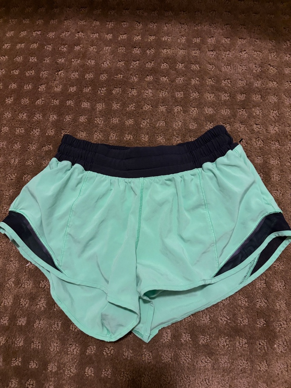 lululemon athletica Mint Green Running Shorts with Navy Waistband